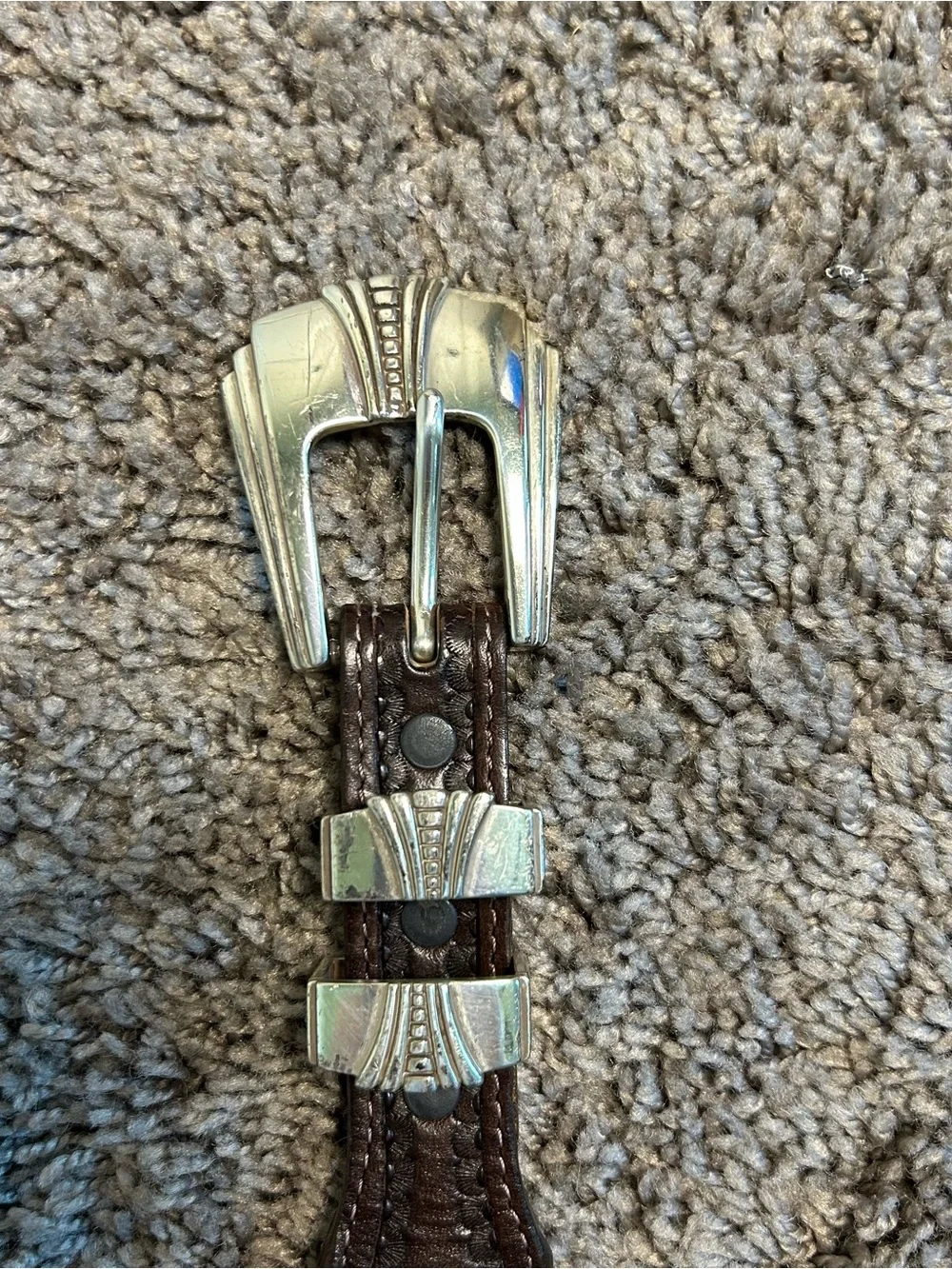 Vintage Justin Leather Coin Concho Belt with Silver Buckle